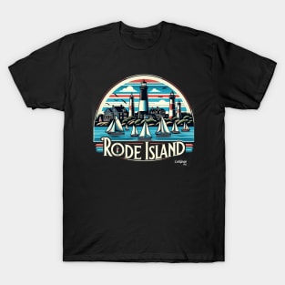 Rhode Island Rendezvous: Nautical Charm - American Vintage Retro style USA State T-Shirt